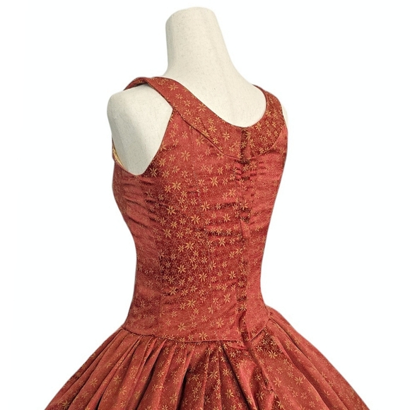 Vintage Renaissance Dress Princess Ballgown Royal Medieval Rust XXS XS Juniors - Picture 9 of 12